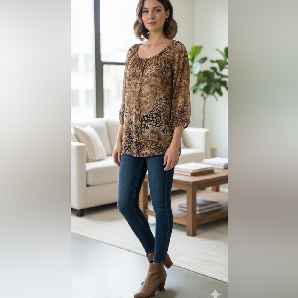 Liz Claiborne Women's Brown Patterned Top